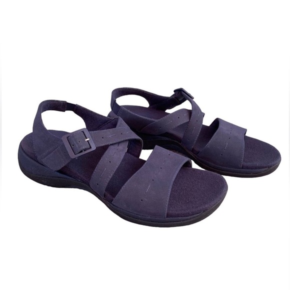 Clarks Springers Sun Lauren Blue Suede Sandals Sz 8 1/2 W - Picture 1 of 10